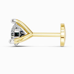 14K Gold-Screw 0.25 Carat Round Shape 3 Prong Solitaire Diamond Nose Pin.