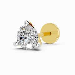 14K Gold-Screw 0.06 Carat Round Shape 3 Prong Solitaire Diamond Nose Pin