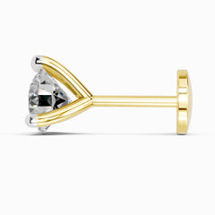 14K Gold-Screw 0.06 Carat Round Shape 3 Prong Solitaire Diamond Nose Pin