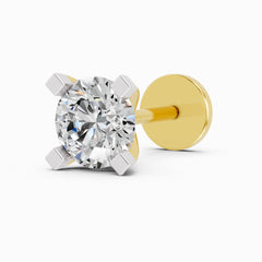 14K Gold-Screw 0.35 Carat Round Shape 4 Prong Solitaire Diamond Nose Pin
