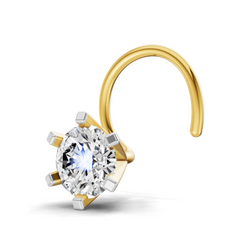 14K Gold-Screw 0.35 Carat Diamond Round Shape Nose Pin