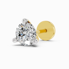 14K Gold-Screw 0.21 Carat Round Diamond Shape 3 Prong Solitaire Nose Pin.