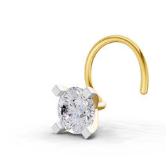 14K Gold 0.21 Ct Diamond Round Shape 4 Prong Solitaire Nose Pin.