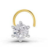 14K Gold 0.10 Ct Diamond Round Shape 6 Prong Solitaire Nose Pin.