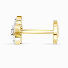 14K Gold 0.06 Ct Diamond Floral Stud Round Shape Nose Pin