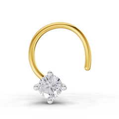 14K Yellow Gold 0.05 Ct Diamond Round Shape Solitaire Nose Pin