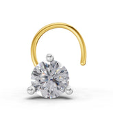 14K Yellow Gold 0.07 Ct Diamond Round Shape 3 Prong Solitaire Nose Pin