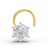 14K Yellow Gold 0.15 Ct Diamond Round Shape 6 Prong Solitaire Nose Pin