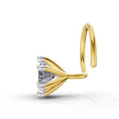 14K Yellow Gold 0.15 Ct Diamond Round Shape 6 Prong Solitaire Nose Pin