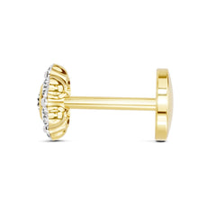 14K Gold 0.11 Ct Diamond Floral Stud Round Shape Nose Pin