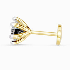 14K Yellow Gold 0.06 Carat Diamond Round Shape 6 Prong Solitaire Nose Pin