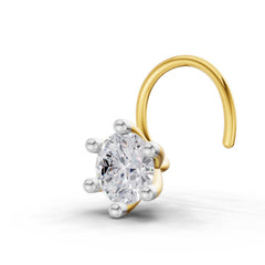 14K Yellow Gold 0.06 Ct Diamond Round Shape 6 Prong Solitaire Nose Pin