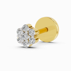 14K Yellow Gold 0.10 Carat Diamond Round Shape Floral Nose Pin