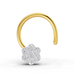 14K Yellow Gold 0.10 Ct Diamond Round Shape Floral Nose Pin