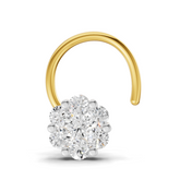 14K Yellow Gold 0.09 Carat Diamond Round Shape Floral Nose Pin