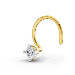 14K Yellow Gold 0.03 Ct Diamond Round Shape 4 Prong Solitaire Nose Pin