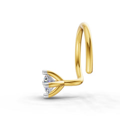14K Yellow Gold 0.03 Ct Diamond Round Shape 4 Prong Solitaire Nose Pin