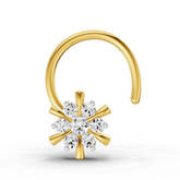 14K Yellow Gold 0.03 Carat Diamond Round Shape Snowflake Nose Pin