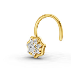 14K Yellow Gold 0.04 Carat Diamond Round Shape Sitara Nose Pin