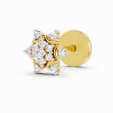 14K Yellow Gold-Screw 0.05 Carat Diamond Round Shape Snowflake Shine Nose Pin
