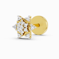 14K Yellow Gold-Screw 0.05 Carat Diamond Round Shape Snowflake Shine Nose Pin