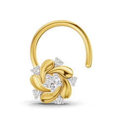 14K Yellow Gold 0.03 Carat Diamond Round Shape Twilight Nose Pin