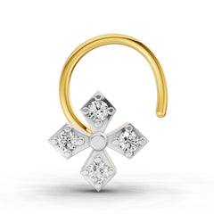 14K Yellow Gold 0.04 Carat Diamond Round Shape Classic Cross Nose Pin