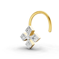 14K Yellow Gold 0.04 Carat Diamond Round Shape Classic Cross Nose Pin