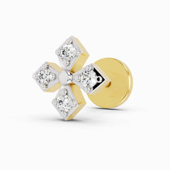 14K Yellow Gold-Screw 0.04 Carat Diamond Round Shape Celeste Bloom Nose Pin