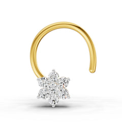 14K Yellow Gold 0.07 Carat Diamond Round Shape floral cluster Nose Pin