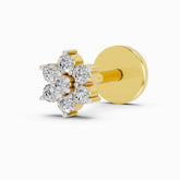 14K Yellow Gold-Screw 0.07 Carat Diamond Round Shape floral cluster Nose Pin