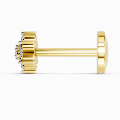 14K Yellow Gold-Screw 0.07 Carat Diamond Round Shape floral cluster Nose Pin