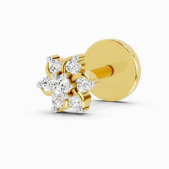 14K Yellow Gold-Screw 0.03 Carat Diamond Round Shape Splendid Floret Nose Pin