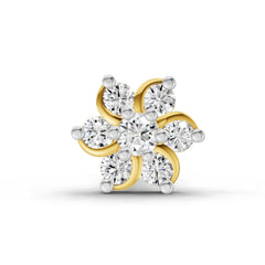 14K Yellow Gold-Screw 0.03 Carat Diamond Round Shape Splendid Floret Nose Pin