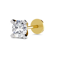 14K Gold -Screw 0.50 Carat Round Shape Solitaire Diamond Nose Pin.