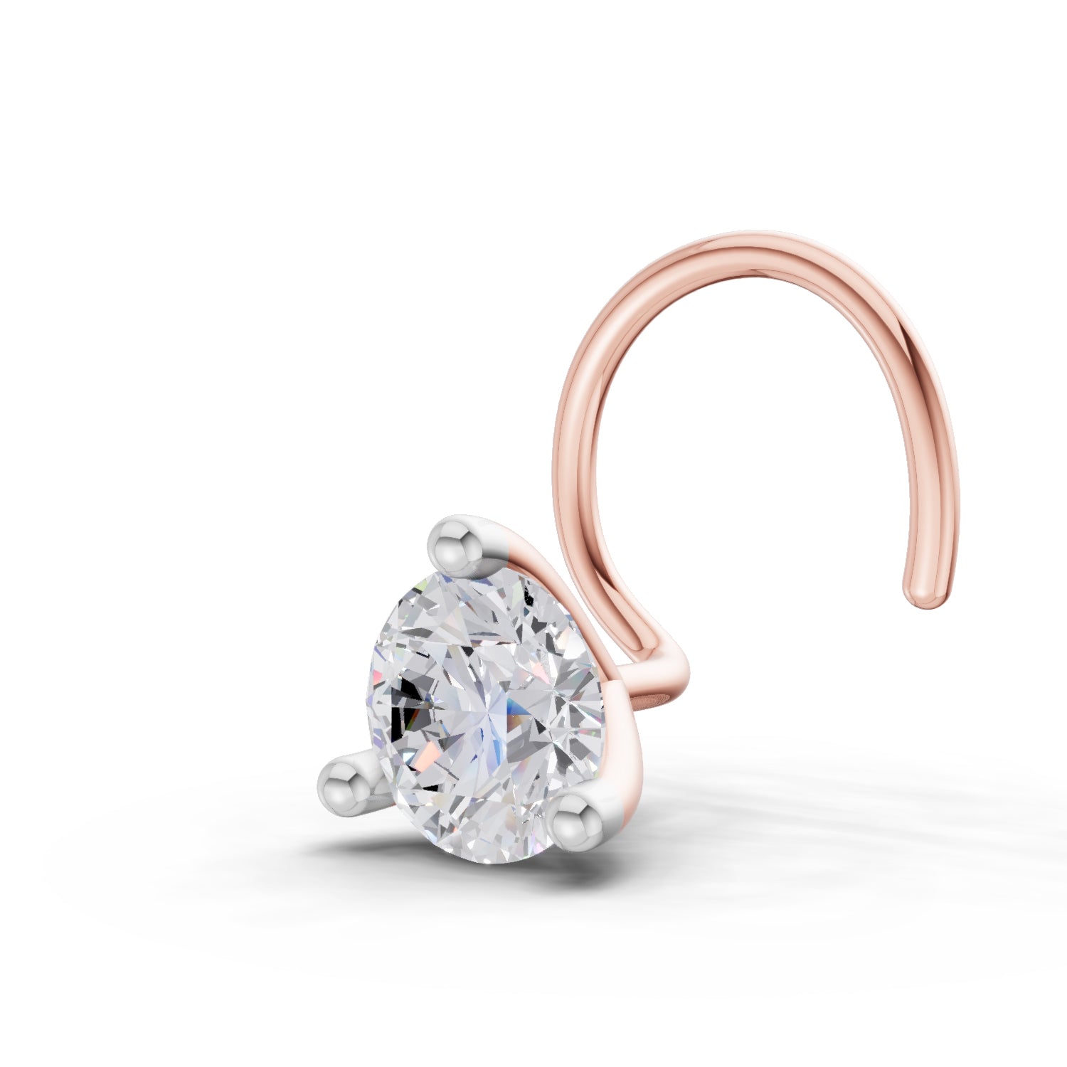 14K Gold 0.25 Ct Round Shape 3 Prong Solitaire Diamond Nose Pin.