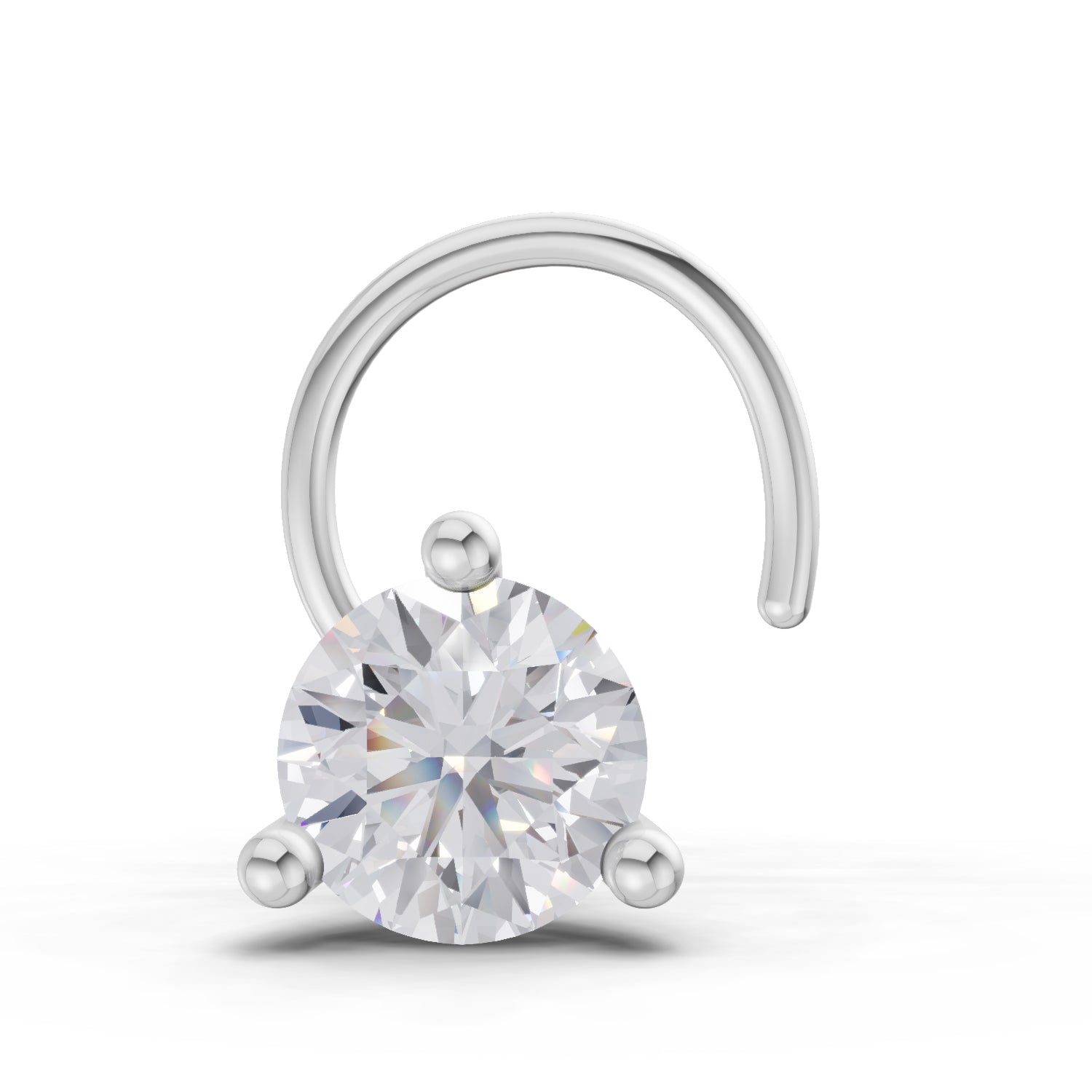 14K Gold 0.25 Ct Round Shape 3 Prong Solitaire Diamond Nose Pin.
