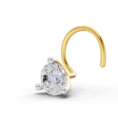 14K Gold 0.25 Ct Round Shape 3 Prong Solitaire Diamond Nose Pin.
