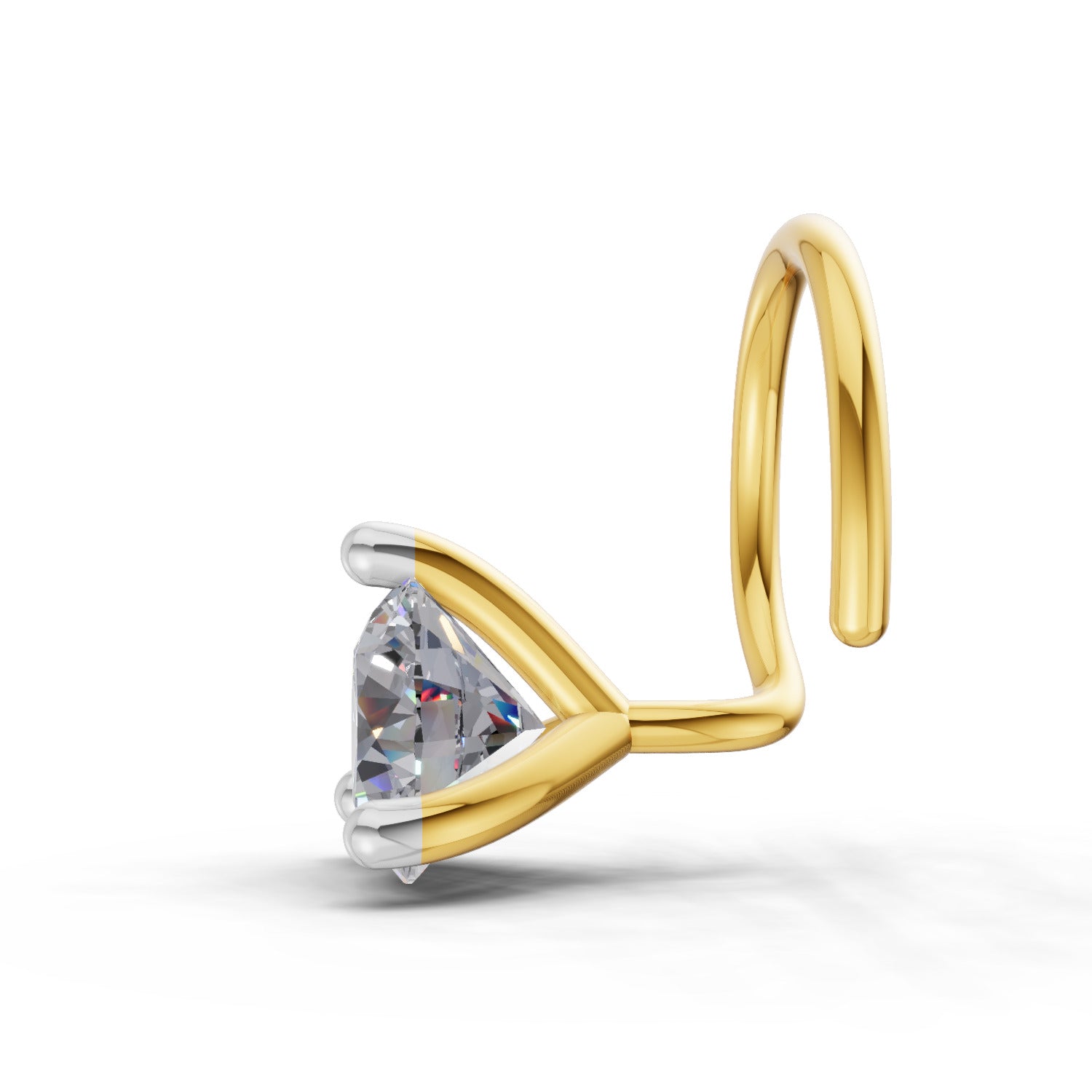 14K Gold 0.25 Ct Round Shape 3 Prong Solitaire Diamond Nose Pin.