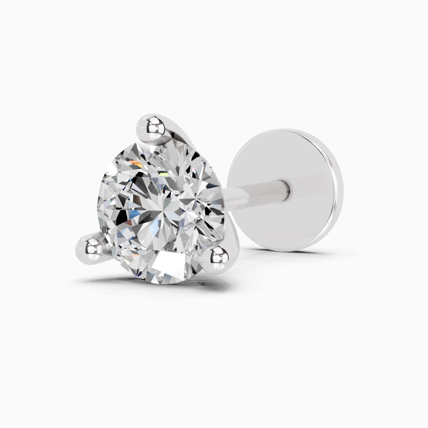 14K Gold-Screw 0.08 Carat Round Shape 3 Prong Solitaire Diamond Nose Pin