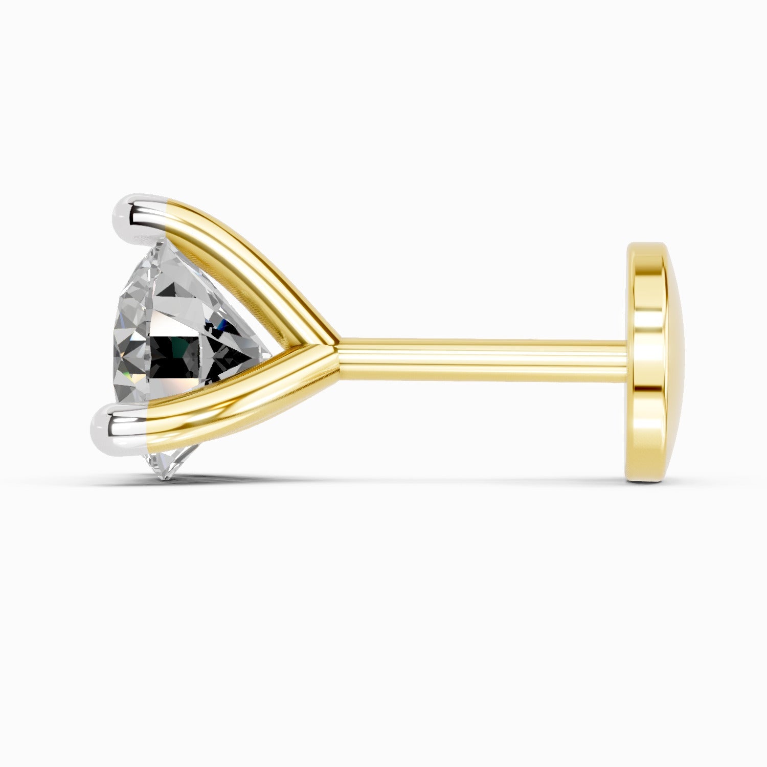 14K Gold-Screw 0.08 Carat Round Shape 3 Prong Solitaire Diamond Nose Pin
