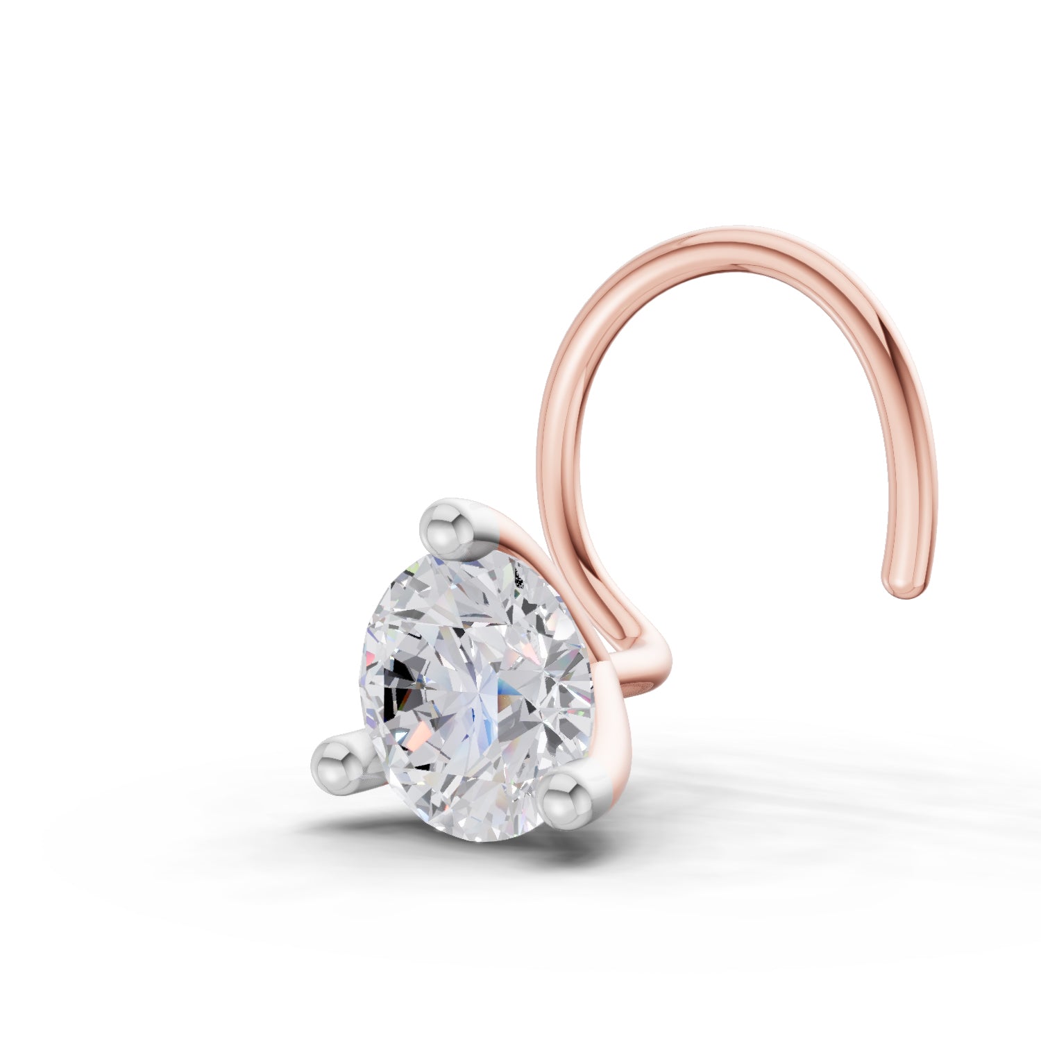 14K Gold 0.08 Ct Round Shape 3 Prong Solitaire Diamond Nose Pin