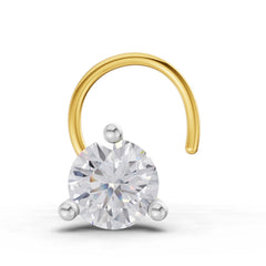 14K Gold 0.08 Ct Round Shape 3 Prong Solitaire Diamond Nose Pin