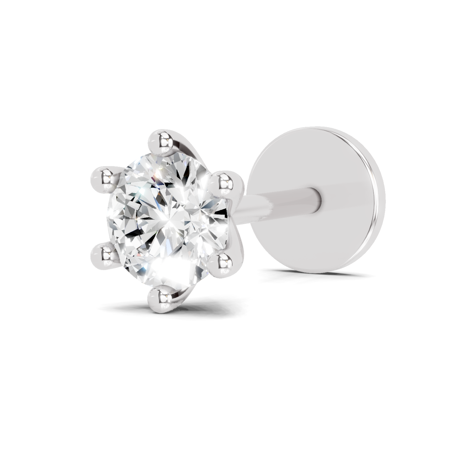14K Gold-Screw 0.14 Carat Round Shape Solitaire Six Prong Diamond Nose Pin