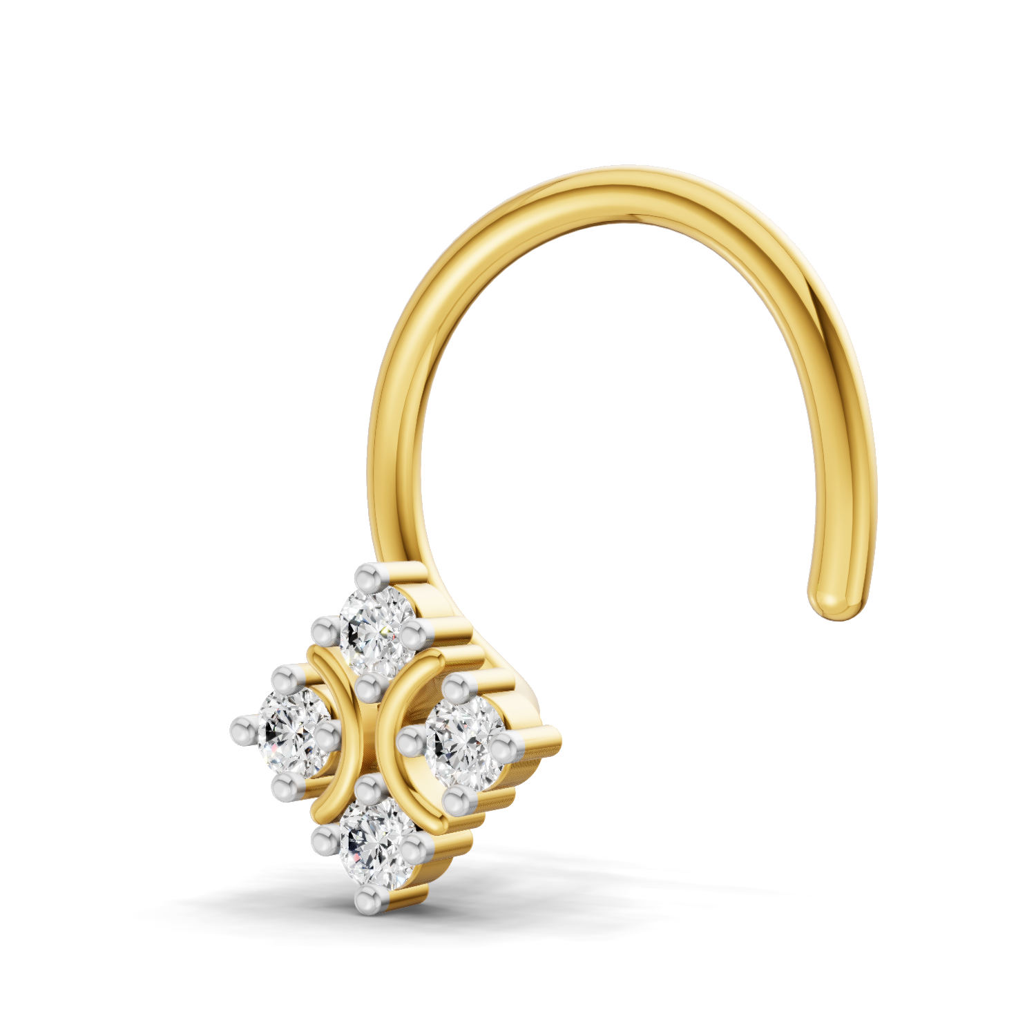 14K Gold 0.04 Carat Round Star Shape Diamond Wire Nose Pin