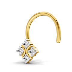 14K Gold 0.04 Carat Round Star Shape Diamond Wire Nose Pin