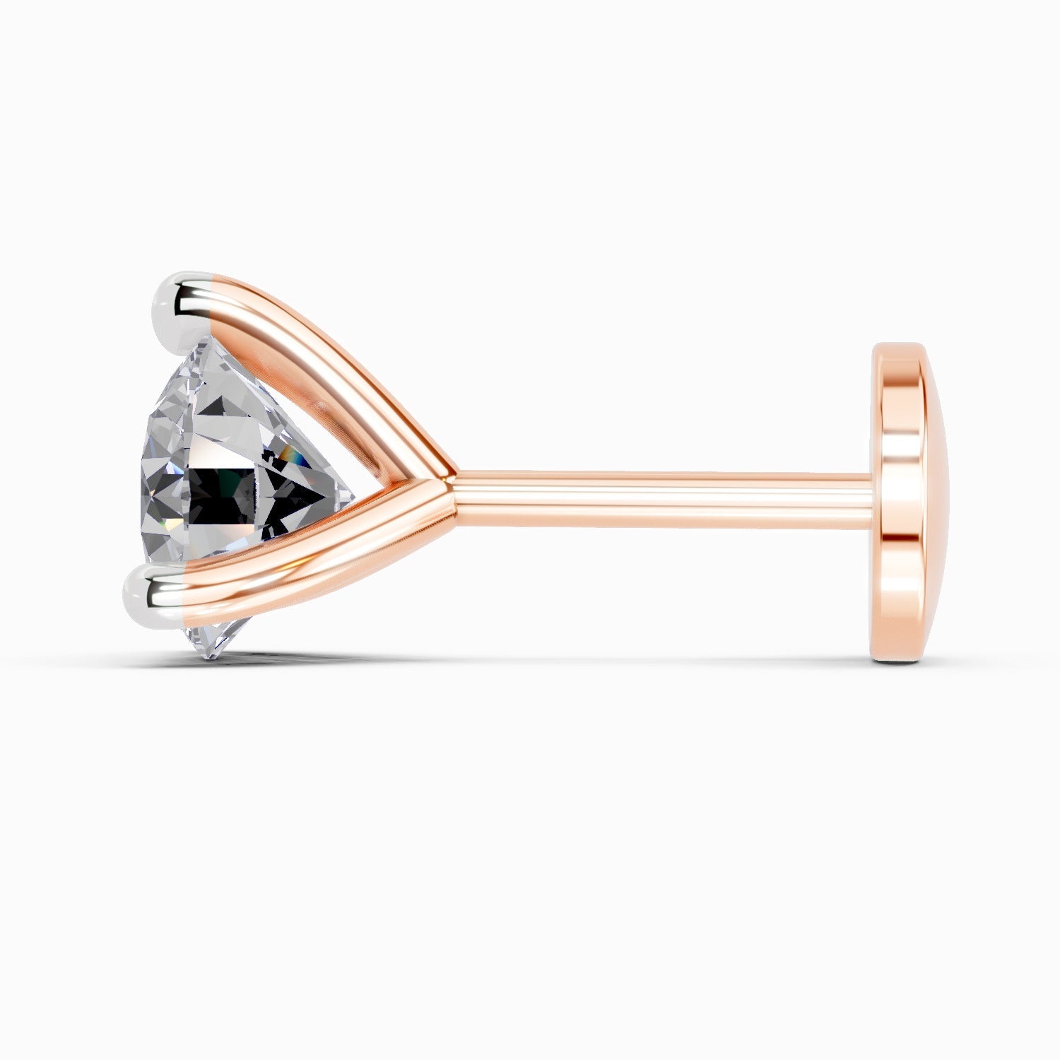 14K Gold-Screw 0.06 Carat Round Shape 3 Prong Solitaire Diamond Nose Pin