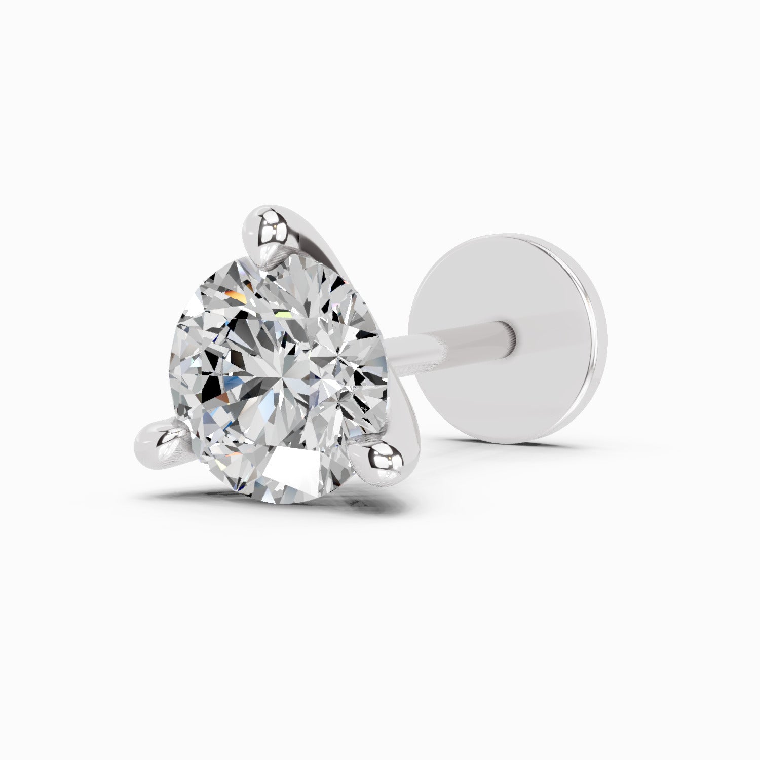 14K Gold-Screw 0.06 Carat Round Shape 3 Prong Solitaire Diamond Nose Pin