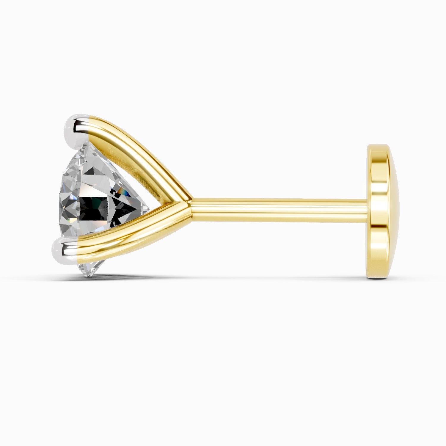 14K Gold-Screw 0.06 Carat Round Shape 3 Prong Solitaire Diamond Nose Pin