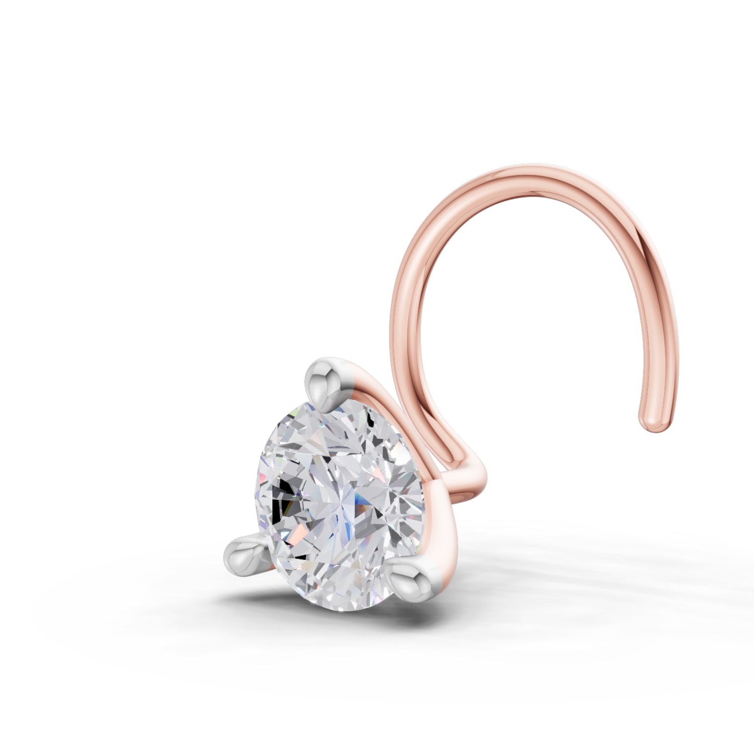 14K Gold 0.06 Ct Round Shape 3 Prong Solitaire Diamond Nose Pin